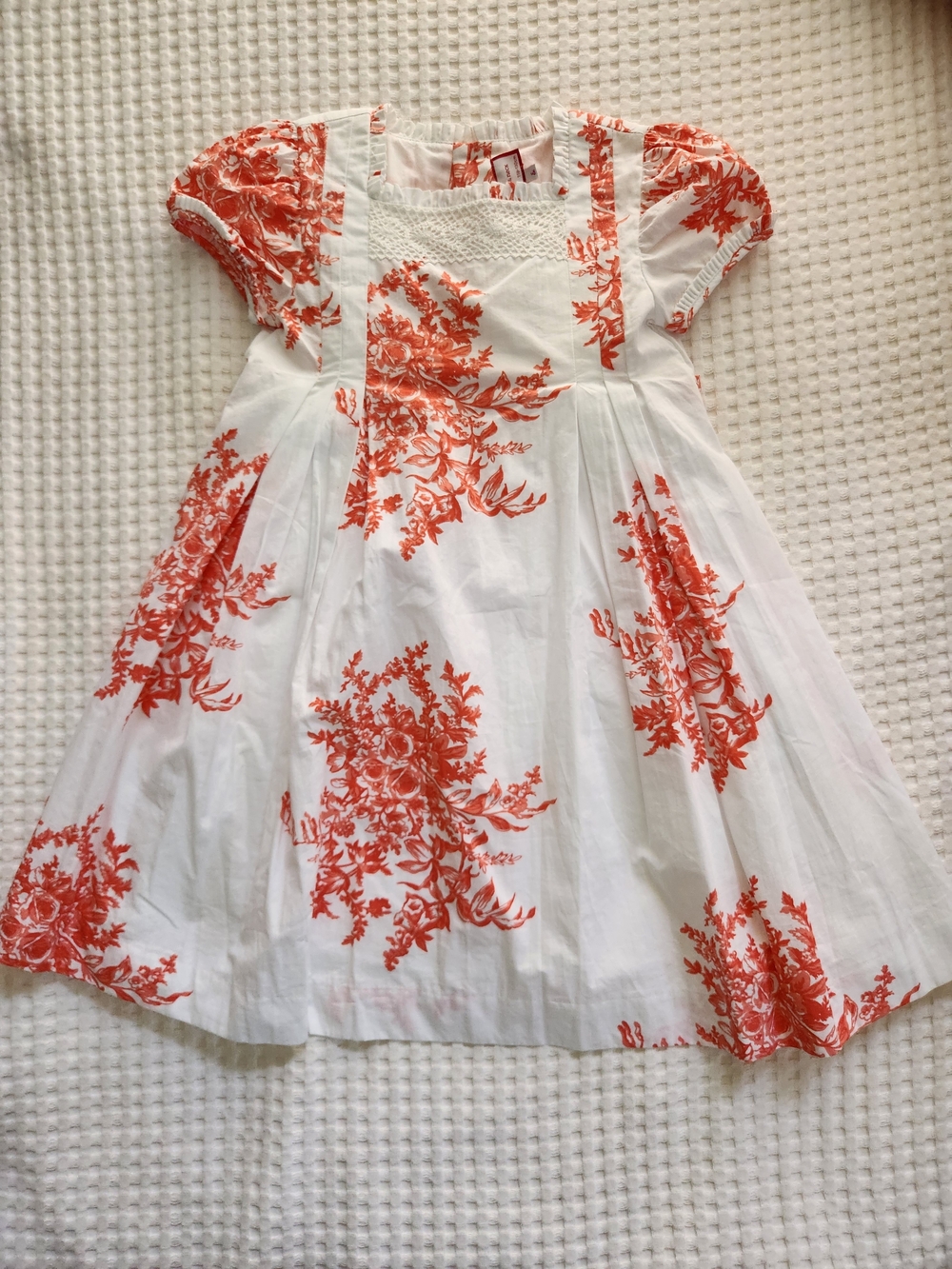 Neck & Neck Girls White Dress with Orange Toile Floral Print